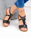Sandale dama piele naturala negre cu inchidere catarama si accesoriu metalic PV991 4
