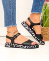 Sandale dama piele naturala negre cu inchidere catarama si imprimeu textil TN6505 5