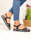 Sandale dama piele naturala negre cu inchidere catarama si imprimeu textil TN6505 6