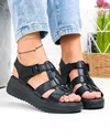 Sandale dama piele naturala negre cu inchidere scai si catarama decorativa F001-805 3