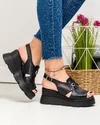Sandale dama piele naturala negre cu inchidere scai si platforma AKD   3000 4