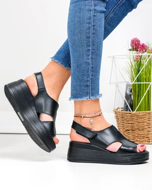 Sandale dama piele naturala negre cu model decupat JY5225
