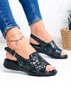 Sandale dama piele naturala negre cu model floral T-8052 3