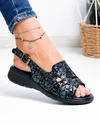 Sandale dama piele naturala negre cu model floral T-8052 5