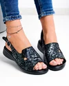 Sandale dama piele naturala negre cu model floral T-8052 2