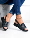 Sandale dama piele naturala negre cu model floral T-8052 4