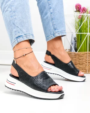 Sandale dama piele naturala negre cu model perforat T6034