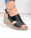 Sandale dama piele naturala negre cu perforatii florale si insertie elastica PV948 3