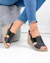 Sandale dama piele naturala negre cu perforatii florale si insertie elastica PV948 5