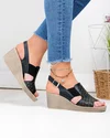 Sandale dama piele naturala negre cu perforatii florale si insertie elastica PV948 2