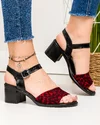 Sandale dama piele naturala negre cu piele naturala intoarsa print rosu si toc gros PV957 2