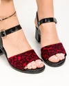 Sandale dama piele naturala negre cu piele naturala intoarsa print rosu si toc gros PV957 3