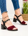 Sandale dama piele naturala negre cu piele naturala intoarsa print rosu si toc gros PV957 5