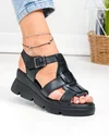 Sandale dama piele naturala negre cu talpa groasa si inchidere scai T6007 3