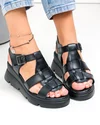 Sandale dama piele naturala negre cu talpa groasa si inchidere scai T6007 6