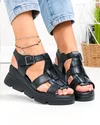 Sandale dama piele naturala negre cu talpa groasa si inchidere scai T6007 1