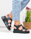 Sandale dama piele naturala negre cu talpa groasa si inchidere scai T6007 4