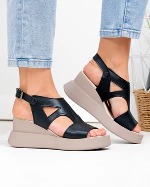 Sandale dama piele naturala negre cu talpa tip platforma PV985