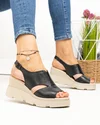 Sandale dama piele naturala negre cu talpa tip platforma si inchidere catarama PV975 2