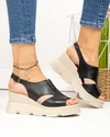 Sandale dama piele naturala negre cu talpa tip platforma si inchidere catarama PV975 4