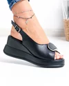 Sandale dama piele naturala negre cu talpa tip platforma si inchidere catarama T-6006 1