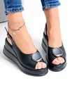 Sandale dama piele naturala negre cu talpa tip platforma si inchidere catarama T-6006 2