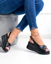Sandale dama piele naturala negre cu talpa tip platforma si inchidere catarama T-6006 3