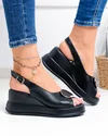 Sandale dama piele naturala negre cu talpa tip platforma si inchidere catarama T-6006 5