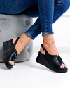 Sandale dama piele naturala negre perforate cu accesoriu metalic T-2003 4