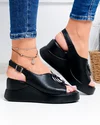 Sandale dama piele naturala negre perforate cu accesoriu metalic T-2003 5