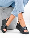 Sandale dama piele naturala negre perforate cu platforma si inchidere catarama T6018 4