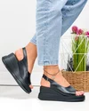Sandale dama piele naturala negre perforate cu platforma si inchidere catarama T6018 1