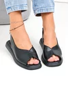 Sandale dama piele naturala negre perforate cu talpa joasa T6028 2