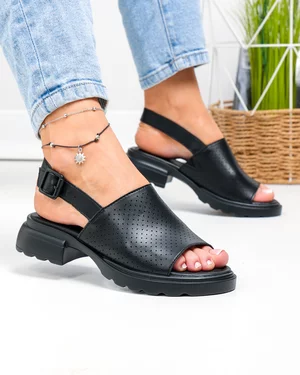 Sandale dama piele naturala negre perforate F001-802