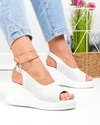 Sandale dama piele naturala perforate albe cu talpa tip platforma T6018 1