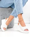Sandale dama piele naturala perforate albe cu talpa tip platforma T6018 3