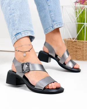 Incaltaminte Dama - Sandale dama piele naturala pewter cu varf lat JY5769