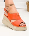Sandale dama piele naturala portocalii cu platforma AKD   1000 2