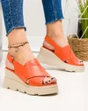 Sandale dama piele naturala portocalii cu platforma si inchidere scai AKD   2000 2