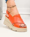 Sandale dama piele naturala portocalii cu platforma si inchidere scai AKD   2000 1