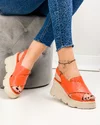 Sandale dama piele naturala portocalii cu platforma si inchidere scai AKD   2000 3