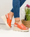 Sandale dama piele naturala portocalii cu platforma si inchidere scai AKD   2000 4