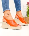 Sandale dama piele naturala portocalii cu talpa tip platforma si inchidere catarama PV979 2