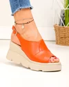 Sandale dama piele naturala portocalii cu talpa tip platforma si inchidere catarama PV979 3