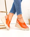 Sandale dama piele naturala portocalii cu talpa tip platforma si inchidere catarama PV979 4