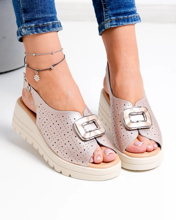 Sandale Dama - Sandale dama piele naturala rose perforate T-8021-2