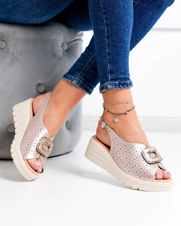Sandale dama piele naturala rose perforate T-8021-2