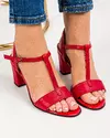 Sandale dama piele naturala rosii cu inchidere catarama sau toc gros WIZ46 4
