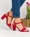 Sandale dama piele naturala rosii cu inchidere catarama sau toc gros WIZ46 2