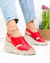 Sandale dama piele naturala rosii cu inchidere catarama si talpa tip platforma PV975 1